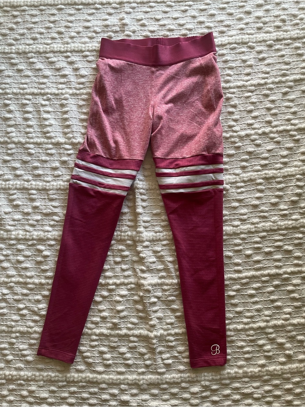 Bombshell Sportswear Two-Tone Pink Athletic Leggings with Stripe Detail